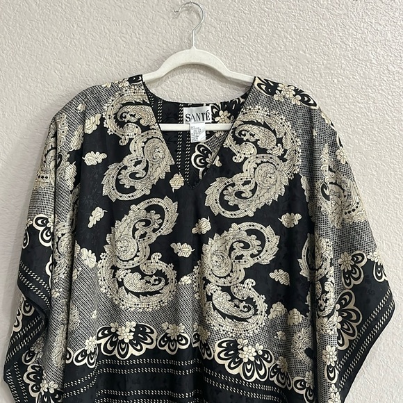 Vintage 80’s Sant’e Black Tan Lace Pattern Kaftan Dress Size OS - Picture 4 of 8